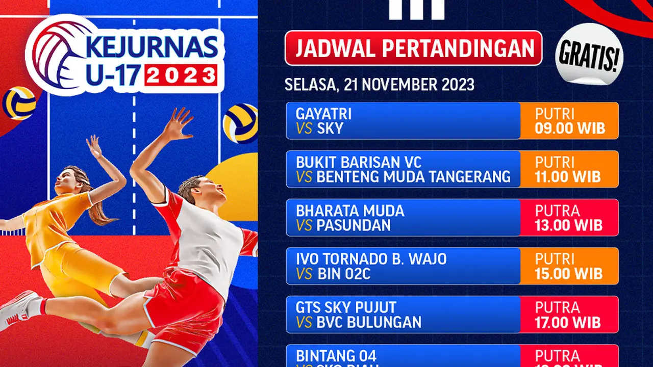 Jadwal dan Live Streaming Kejurnas Voli 2023 Rabu 22 November di Vidio