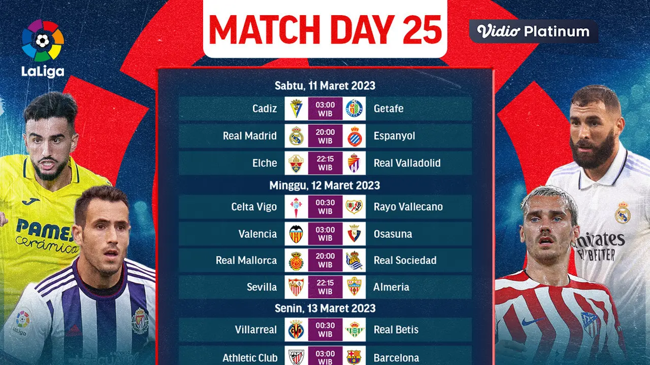 Jadwal Live Streaming Liga Spanyol 2022/2023 Matchday 25 di Vidio