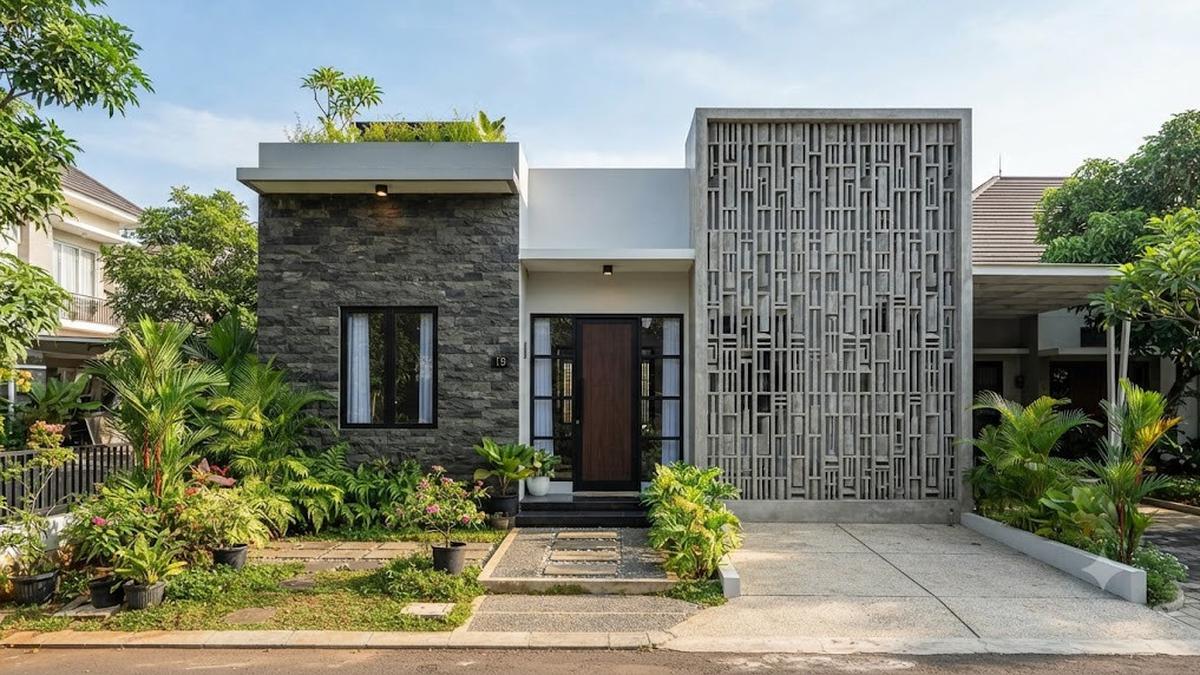 6 Model Fasad Rumah dengan Perpaduan Roster dan Batu Andesit yang Elegan