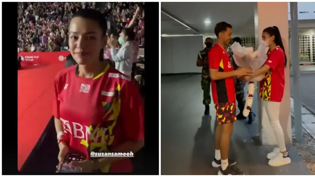 Sempat Dikira Putus, Ini 6 Potret Susan Sameh Nonton Fajar Alfian di Final Indonesia Masters