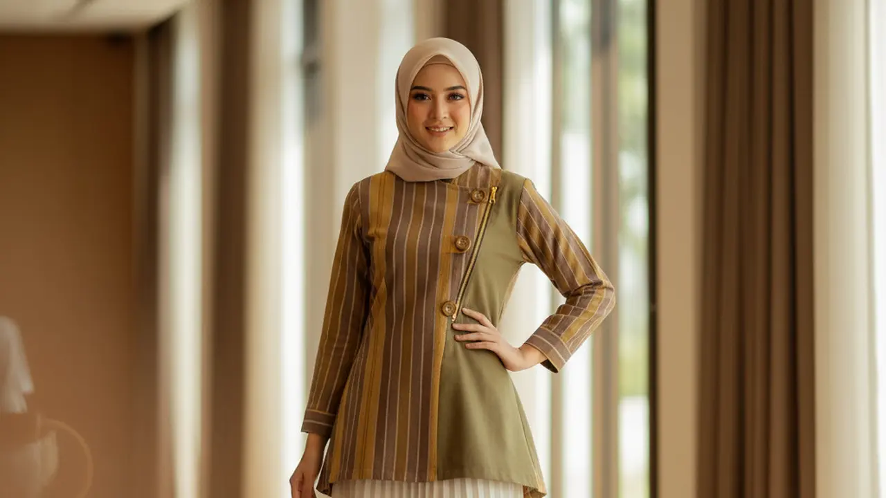 Model Baju Lurik Kombinasi Polos Terbaru