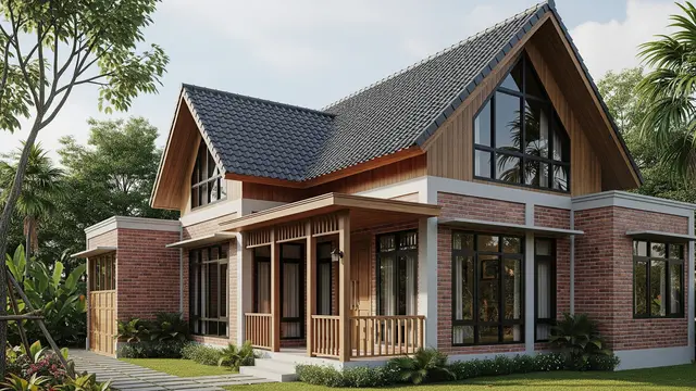 Desain Rumah Pedesaan dengan Kombinasi Batu Bata dan Papan Kayu/Gemini AI