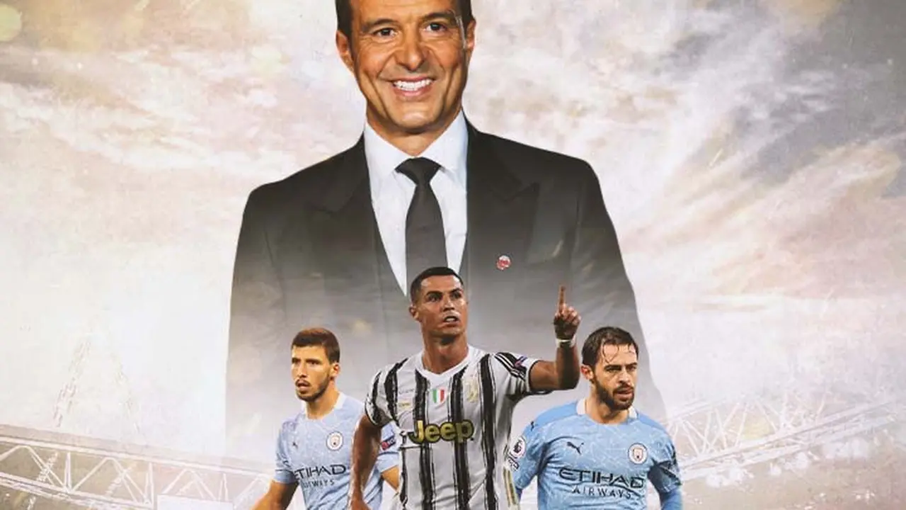 Ilustrasi - Jorge Mendes, Bernardo Silva, Cristiano Ronaldo, Ruben Dias