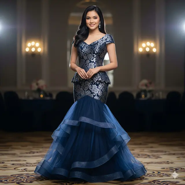 Mermaid Dress Tile dengan Layer Brokat