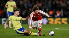 Arsenal gagal menembus babak semifinal Piala FA setelah terjegal di kandang Southampton, Sabtu (04/04/2026) waktu setempat. (AFP/Glyn Kirk)