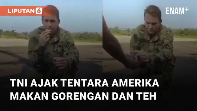 Tentara Amerika makan gorengan tempe sambil minum teh dari gelas plastik mengundang perhatian