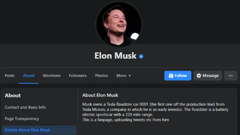 Fanpage palsu menyamar jadi Elon Musk