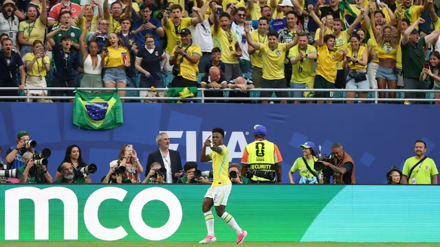 Selebrasi Vinicius Jr saat Brasil mencukur Skotlandia di Piala Dunia 2026