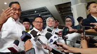 Pasangan capres-cawapres nomor urut satu, Anies Baswedan-Muhaimin Iskandar usai debat cawapres di Jakarta Convention Center (JCC), Senayan, Jakarta Pusat, Minggu malam (21/1/2024). (Liputan6.com/Winda Nelfira)