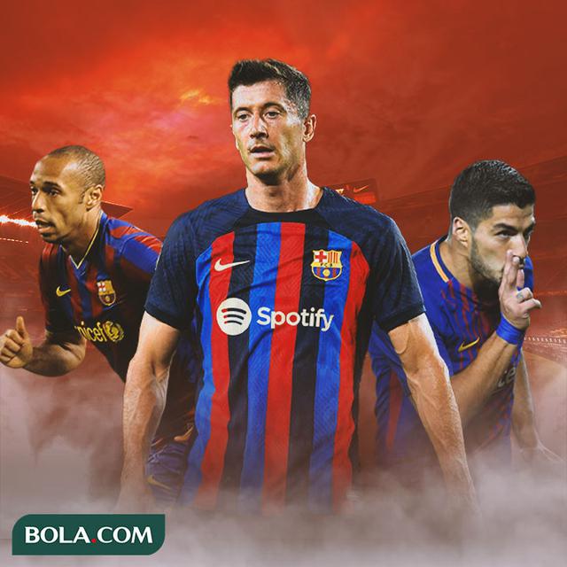 Ilustrasi - Thierry Henry, Robert Lewandowski, Luis Suarez