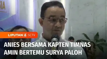 Calon Presiden Anies Baswedan mengajak Kapten Timnas Pemenangan Pasangan Amin menemui Ketua Umum Partai Nasdem, Surya Paloh. Sejumlah tokoh dipastikan akan bergabung dalam Tim Pemenangan Pasangan Amin.