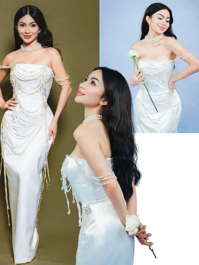 6 Potret Elegan Ariel Tatum dalam Dua Gaun Putih Stella Rissa saat Promosi Film "Business Proposal"