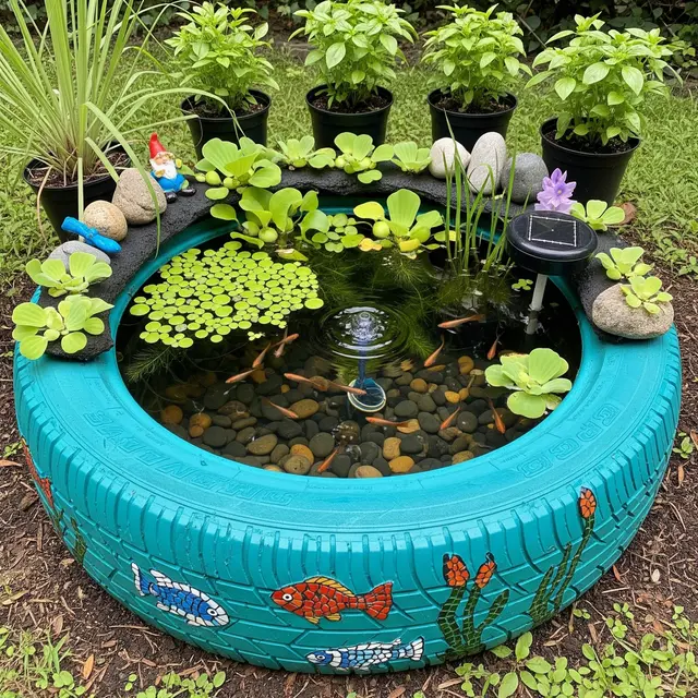 Kolam Ikan Kecil di Halaman Sekaligus Pengendali Nyamuk Alami yang Estetik (Gemini AI)