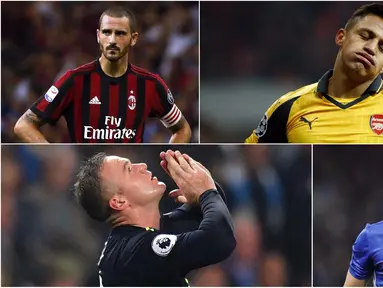 Berikut ini tujuh pesepak bola top yang absen di Liga Champions musim 2017/2018, mulai dari Leonardo Bonucci hingga Diego Costa. (Kolase foto-foto dari AFP)