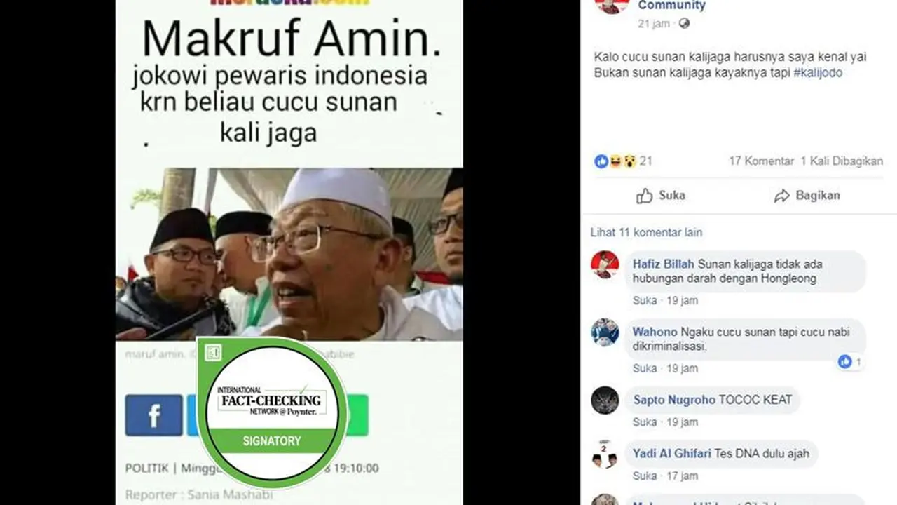 [Cek Fakta] Hoaks Ma'ruf Amin Sebut Jokowi Cucu Sunan Kalijaga