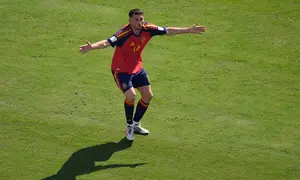 Pemain Spanyol Aymeric Laporte bereaksi dalam laga final Piala Dunia 2026 antara Spanyol vs Argentina di East Rutherford, N.J., dekat New York, Minggu, 19 Juli 2026. (AP Photo/Matt Slocum)
