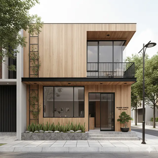 Desain Rumah Minimalis Depan Toko Gaya Japandi 2025