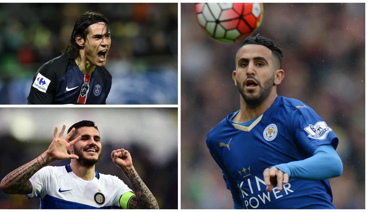 Kabar transfer terkini, Selasa (2/8/2016), Arsenal belum menyerah untuk memburu gelandang Leicester, Riyad Mahrez, sementara itu Inter Milan berupaya mendatangkan Edison Cavani untuk mengantisipasi hijrahnya Mauro Icardi. (AFP)