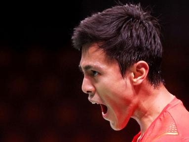 Indonesia harus melewati perjuangan ekstra usai sukses mengalahkan Thailand dengan skor 3-2 pada pertandingan kedua Grup A Piala Thomas 2020 di Ceres Arena, Aarhus, Denmark, Senin (11/10/2021). (Badminton Photo/Yves Lacroix)