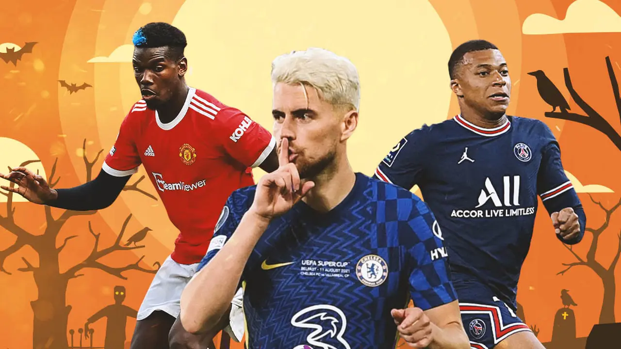 Ilustrasi - Paul Pogba, Jorginho, Kylian Mbappe Halloween