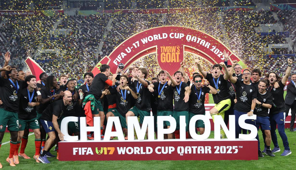 Hasil ini memastikan Selecao das Quinas merengkuh trofi juara dunia untuk pertama kalinya di level U-17. (AP Photo/Hussein Sayed)