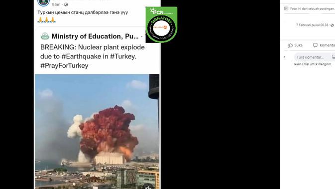 Tangkapan layar klaim foto pembangkit nuklir meledak saat gempa Turki