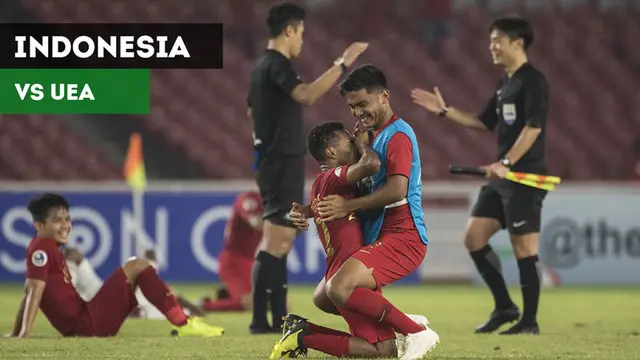 Berita video highlights kemenangan dramatis Timnas Indonesia U-19 atas UEA (Uni Emirat Arab) pada laga terakhir Grup A Piala AFC U-19 2018 di SUGBK, Rabu (24/10/2018).