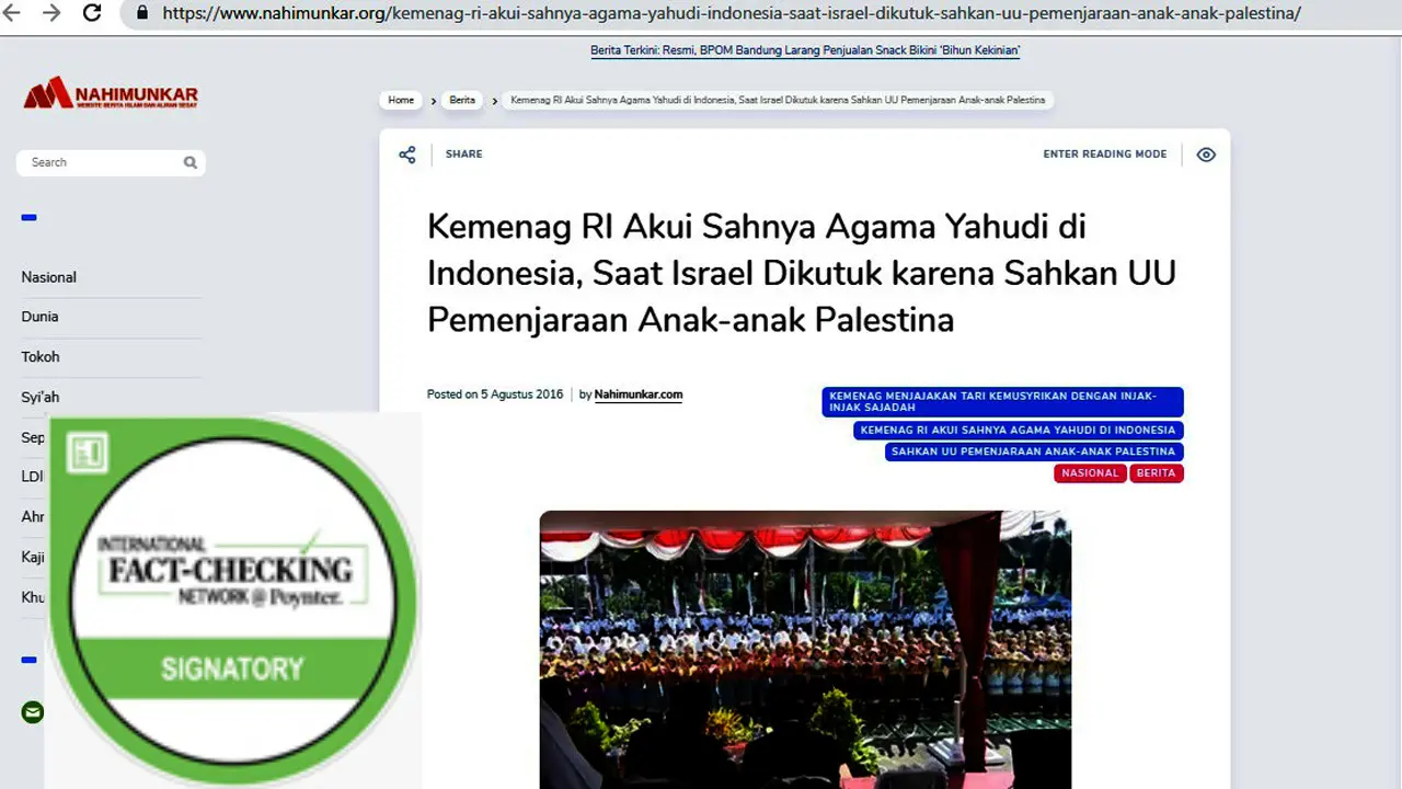 Cek Fakta. Banner Screenshot blog soal pengakuan agama Yahudi