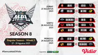 Jadwal dan Live streaming MPL Indonesia Season 8 Pekan Ini di Vidio, 27-29 Agustus 2021. (Sumber : dok. vidio.com)