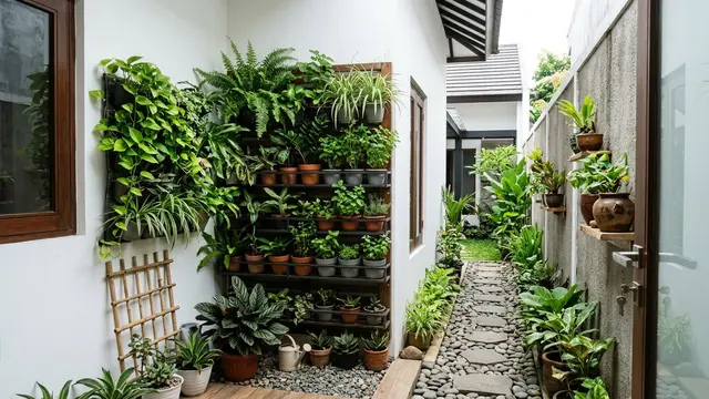 Inspirasi Sudut Hijau di Samping Rumah yang Sempit agar Terasa Sejuk dan Produktif (AI Generated)
