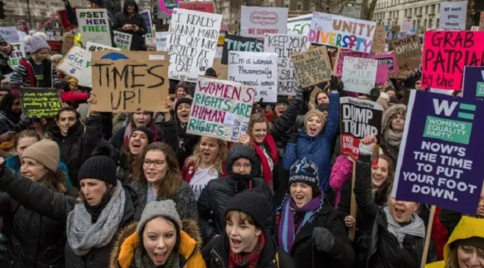 Women's March di Richmond Terrace, London, Inggris.  (J Ratcliffe/AFP)