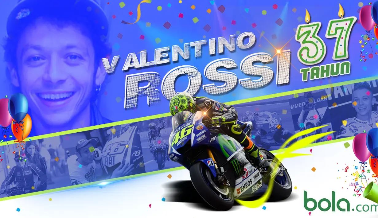 Legenda hidup MotoGP, Valentino Rossi merayakan ulang tahun ke-37 pada tanggal 16 Februari 2016. Inilah wajah Valentino Rossi dari masa ke masa. (Bola.com/Rudi Riana)