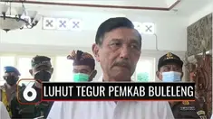 Menteri Koordinator Maritim dan Investasi Luhut Binsar Panjaitan, menyoroti masih tingginya kasus Covid-19 di Buleleng, Bali. Luhut juga sempat menegur jajaran Pemkab Buleleng, Bali, yang dinilai tidak kompak dalam menangangi kasus pandemi Covid-19.