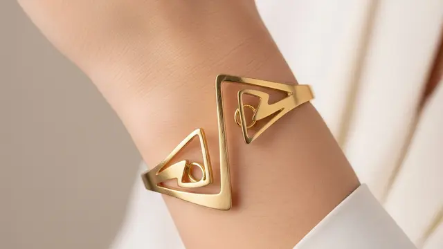 Model Gelang Emas Cuff Sculptural Desain Abstrak 2025/ Ilustrasi AI