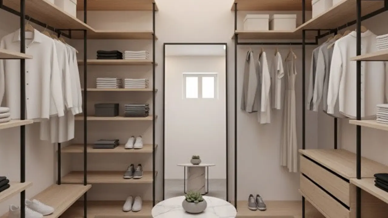 Cara Merancang Walk-In Closet untuk Ruangan Minimalis (Sumber: Gemini AI)