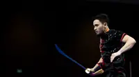Atlet wushu Indonesia, Achmad Hulaefi, saat beraksi pada Asian Games di JIExpo, Jakarta, Senin, (20/8/2018). (Bola.com/Vitalis Yogi Trisna)