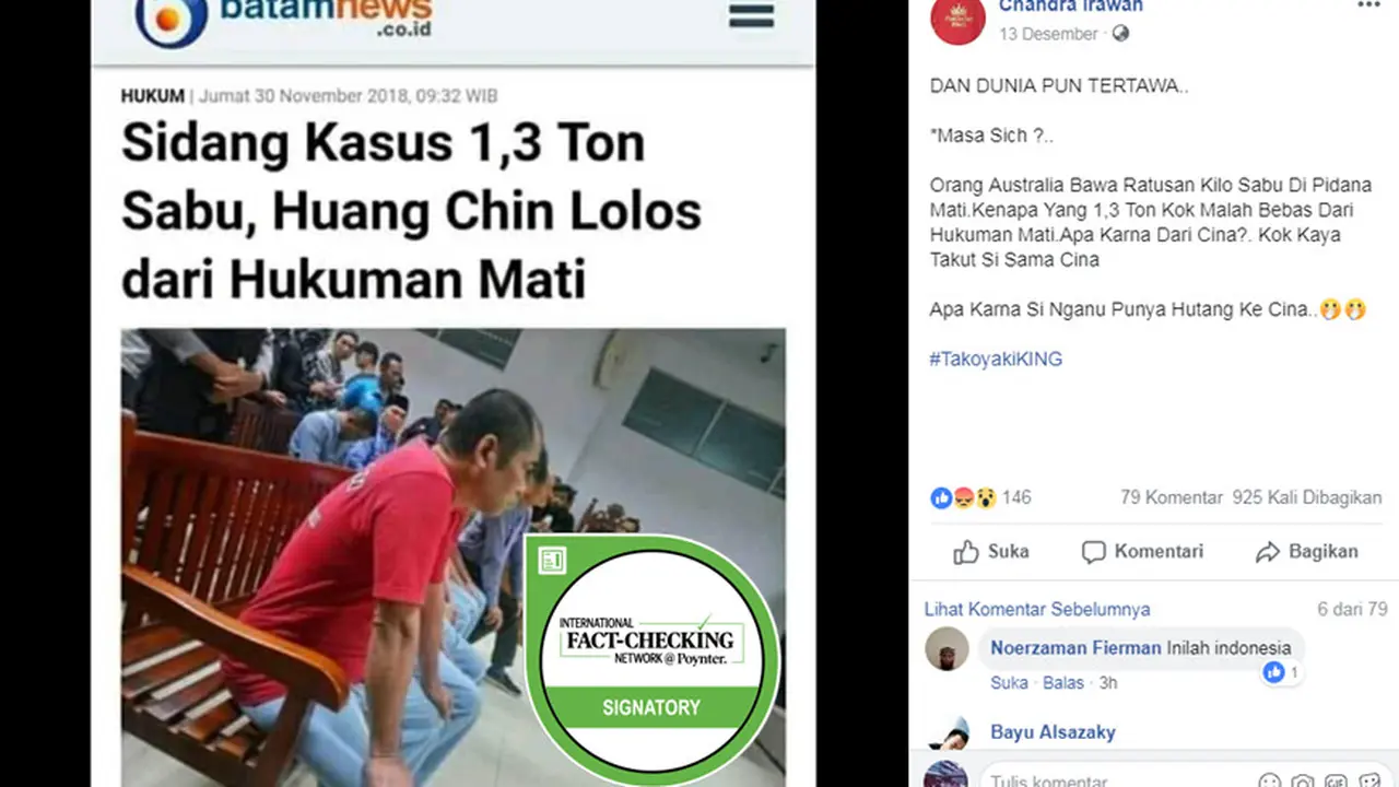 [Cek Fakta] Penyelundup Sabu 1 Ton Tak Divonis Mati Karena WN Cina?