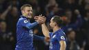 Selebrasi pemain Leicester City, Jamie Vardy usai membobol gawang Sunderland pada lanjutan Premier League di King Power Stadium, Leicester, Selasa (4/4/ 2017) Waktu setempat. Leicester menang 2-0. (Mike Egerton/PA via AP)