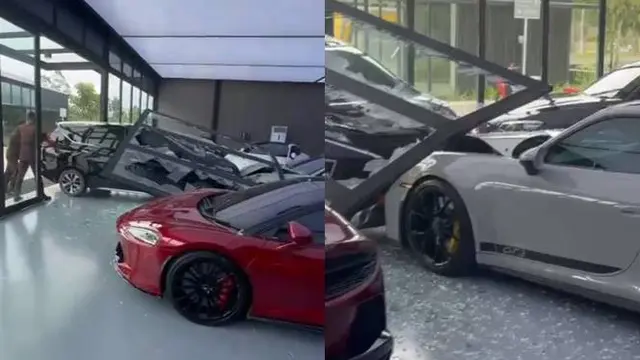 Viral Video Mobil Tabrak Showroom Berisi Porsche Rp8,9 Milyar, Netizen Ikut Ngilu