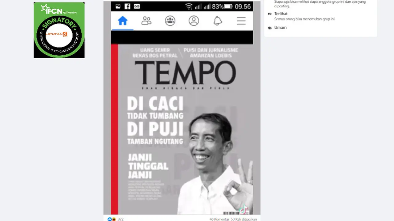 Cek Fakta Liputan6.com menelusuri klaim sampul majalah Tempo