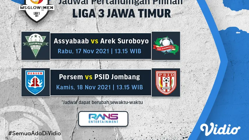 Jadwal Liga 3 Jawa Timur 17-18 November 2021