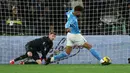 Inter Milan unggul di laga ini berkat gol Federico Dimarco di babak pertama. Namun Napoli mampu menyamakan kedudukan berkat gol Philip Billing di akhir babak kedua. (Alfredo Falcone/LaPresse via AP)