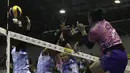 Pevoli PGN Popsivo, Aprilia Manganang, melakukan smash saat melawan Jakarta Pertamina Energi pada final Proliga 2019 di GOR Among Rogo, Yogyakarta, Sabtu (23/2). Popsivo menang 3-2 atas Pertamina. (Bola.com/Yoppy Renato)