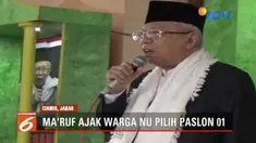Ma’ruf Amin ajak warga Nahdlatul Ulama pilih paslon nomor urut 01 karena Jokowi cinta ulama.
