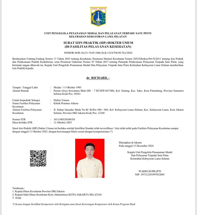 Klarifikasi Izin Praktik dr.Richard Lee (instagram @dr.richard_lee)