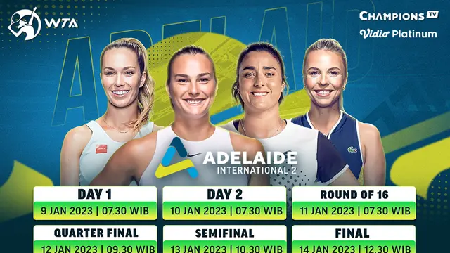 Jadwal dan Live Streaming WTA 500 Adelaide International 2 di Vidio, 9-14 Januari 2023