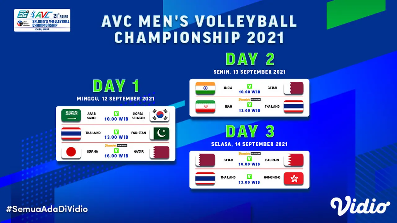 Link Live Streaming Asian Men's Volleyball Championship 2021 di Vidio, 12-14 September 2021