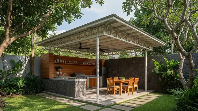 Desain Dapur Belakang Rumah yang Teduh dengan Rangka Baja Ringan/Gemini AI
