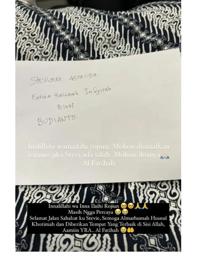 Stevie Agnecya Meninggal Dunia, Ini 8 Ucapan Duka Artis yang Sempat Tak Percaya