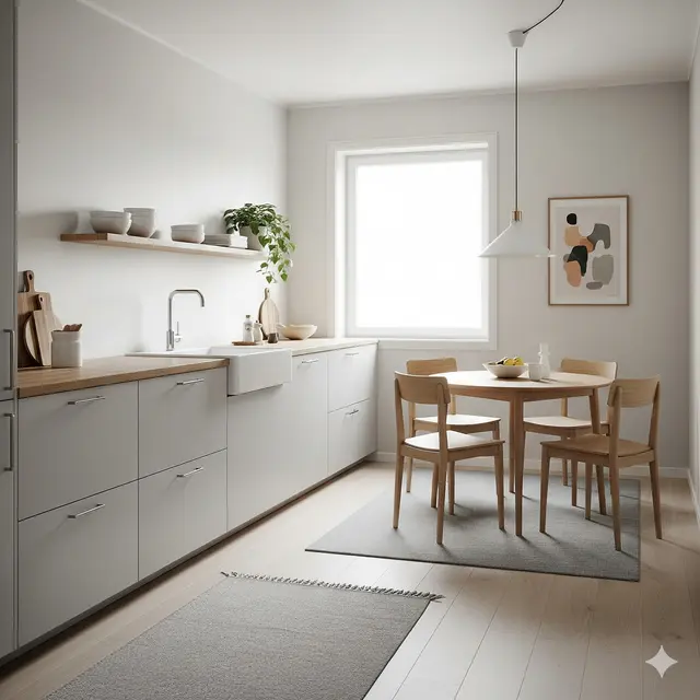 Inspirasi Desain Dapur Sekaligus Ruang Makan di Rumah Kecil. Gemini